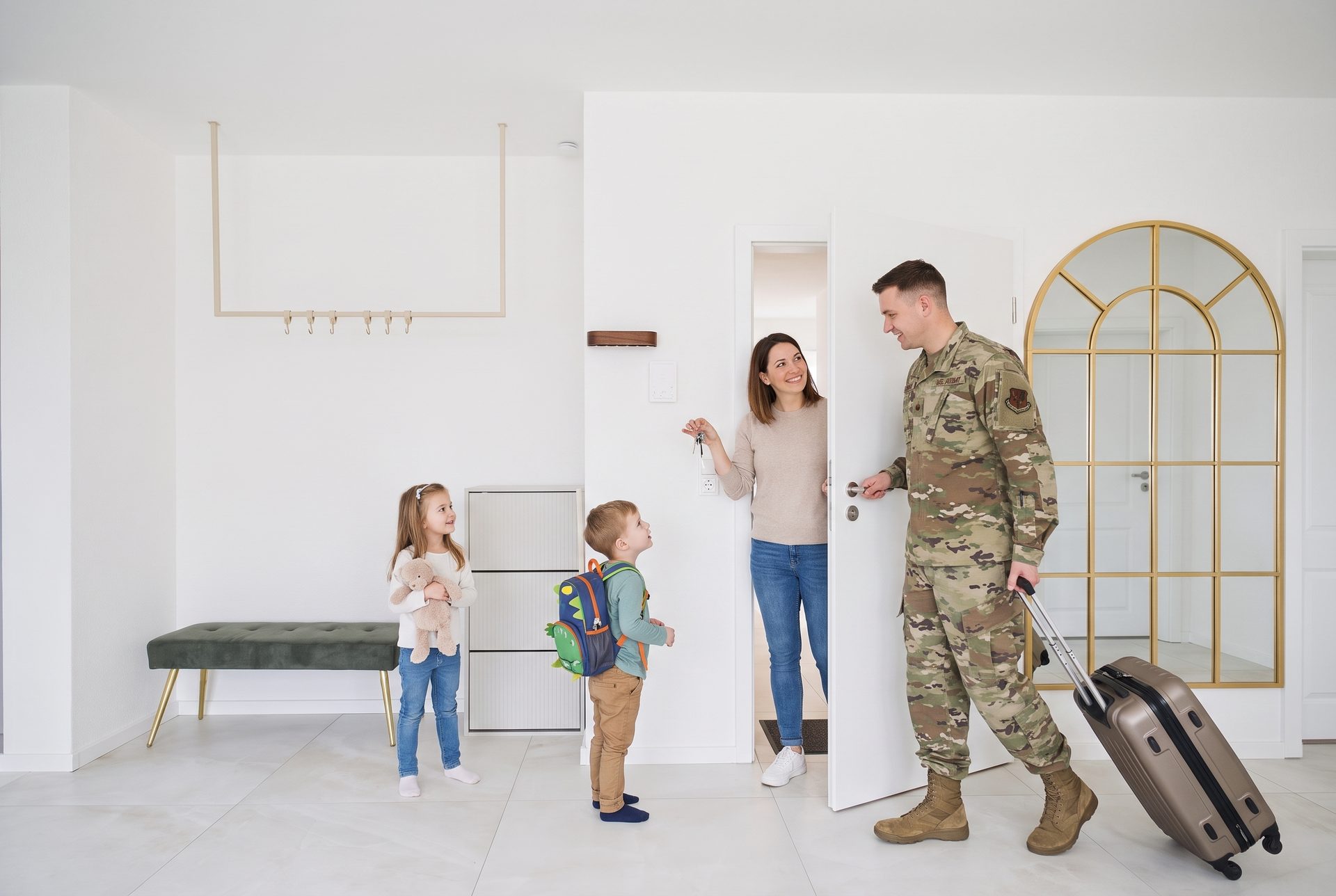 Arrival day at a TLA Ramstein home — a military family walking in through the front door