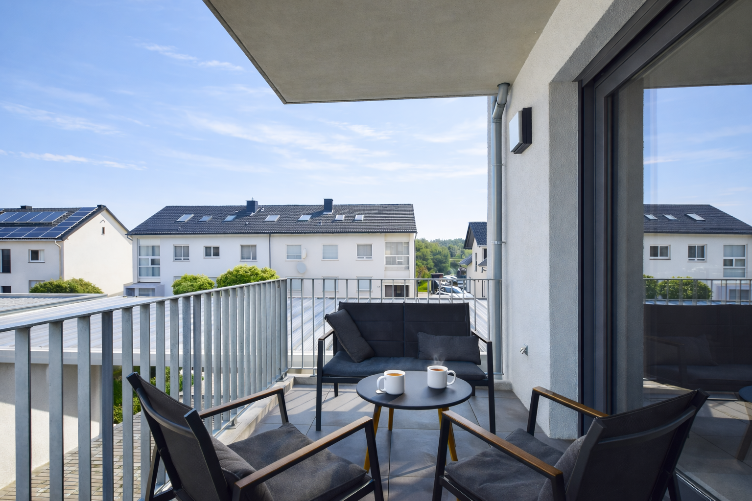 Private terrace with outdoor seating at TLA Ramstein 30/4